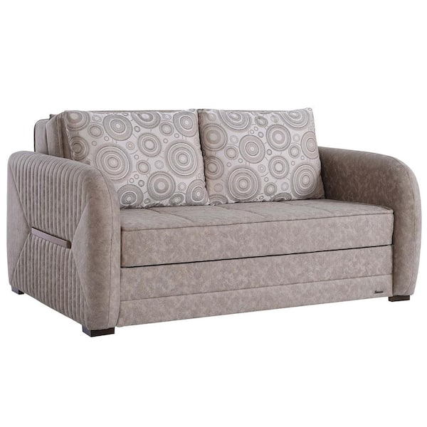 Ottomanson Lightning Collection Convertible 67 in. Beige Suede 2-Seater Loveseat with Storage