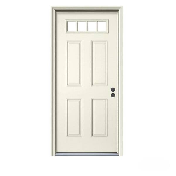 JELD-WEN 32 in. x 80 in. 4 Lite Primed Steel Prehung Left-Hand Inswing Front Door w/Brickmould