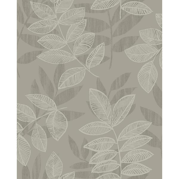 A-Street Prints Chimera Platinum Flocked Leaf Strippable Roll (Covers 56.4 sq. ft.)