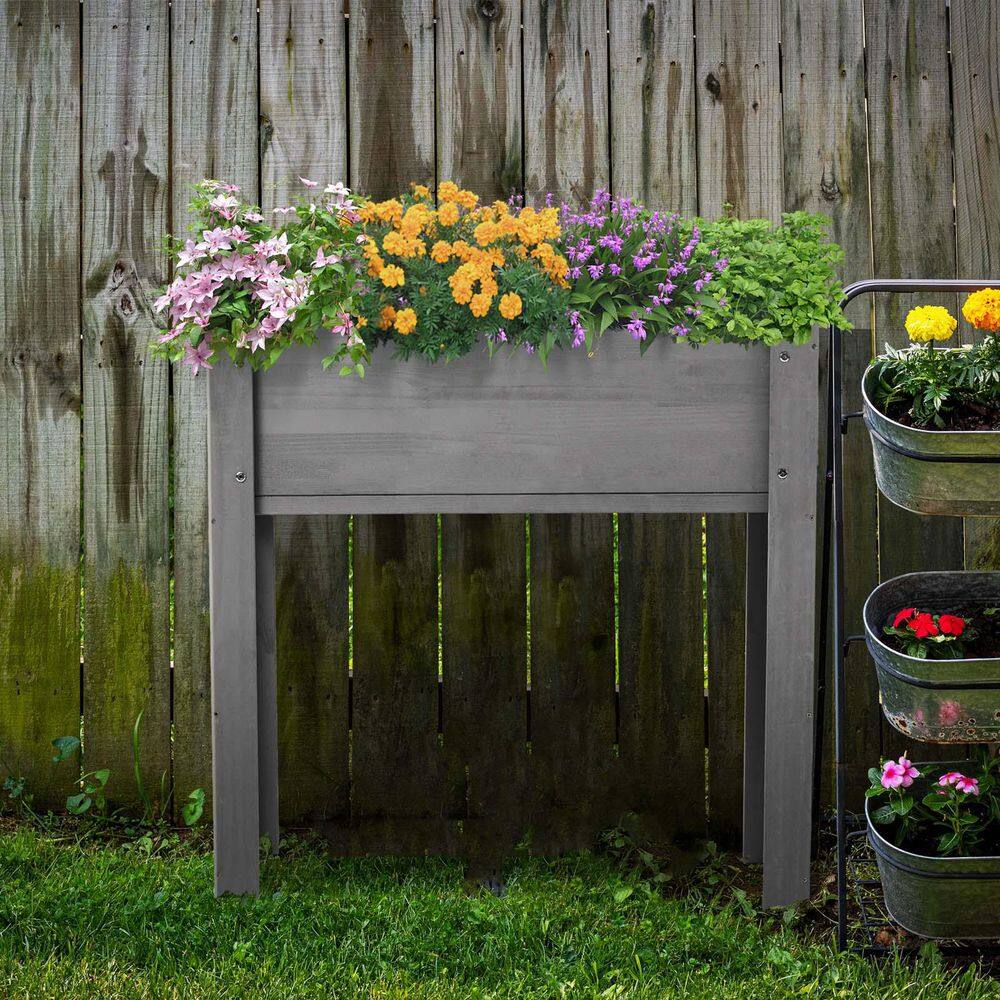 Gray 48 in. x 24 in. x 30 in. Wood Raised Garden Bed with Legs, Elevated Wo