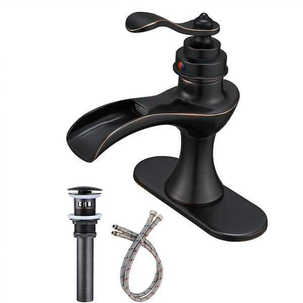 Fapully Single Handle Waterfall Single-Hole Bathroom Faucet with Deck ...