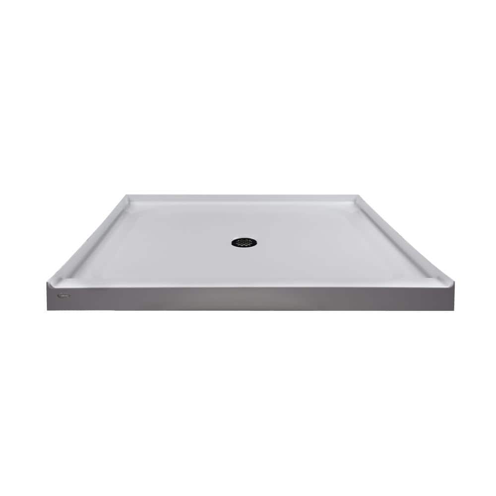 White Gloss Acrylic Rectangular Shower Base with Round Drain