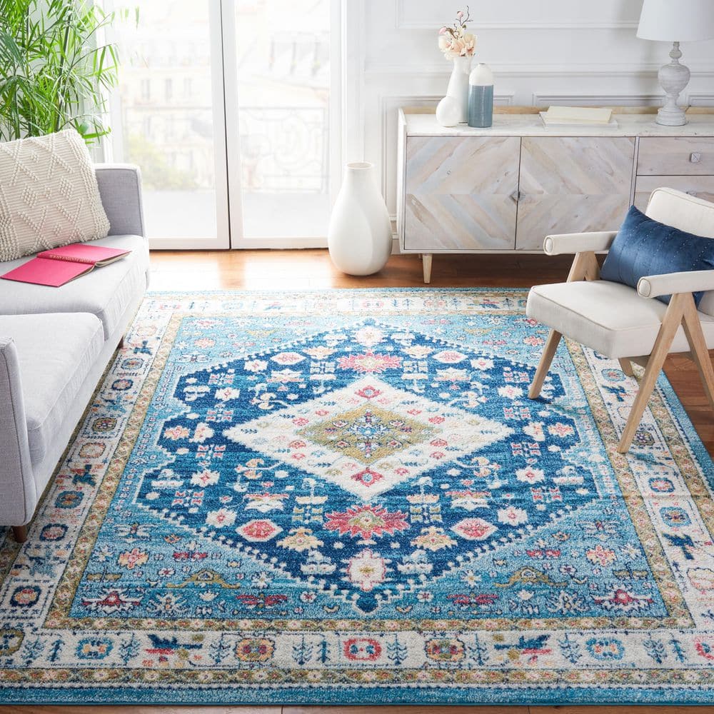 Blue Synthetic 8' x 10' Stain-Resistant Rectangular Area Rug