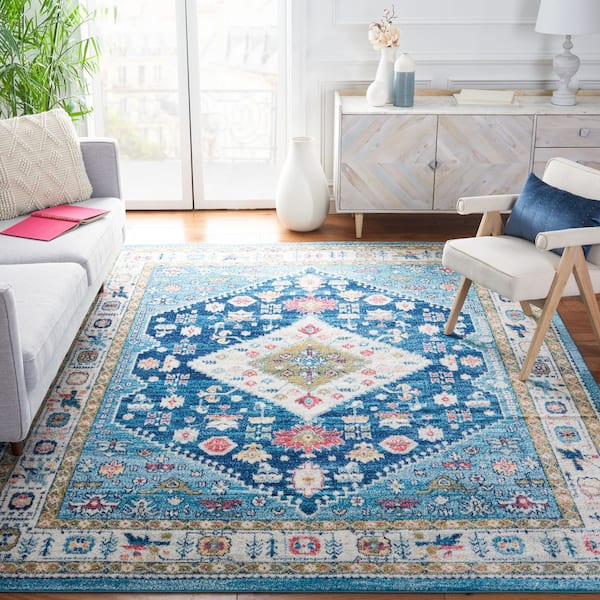 Madison Light Blue/Ivory 8 ft. x 10 ft. Border Persian Oriental Area Rug