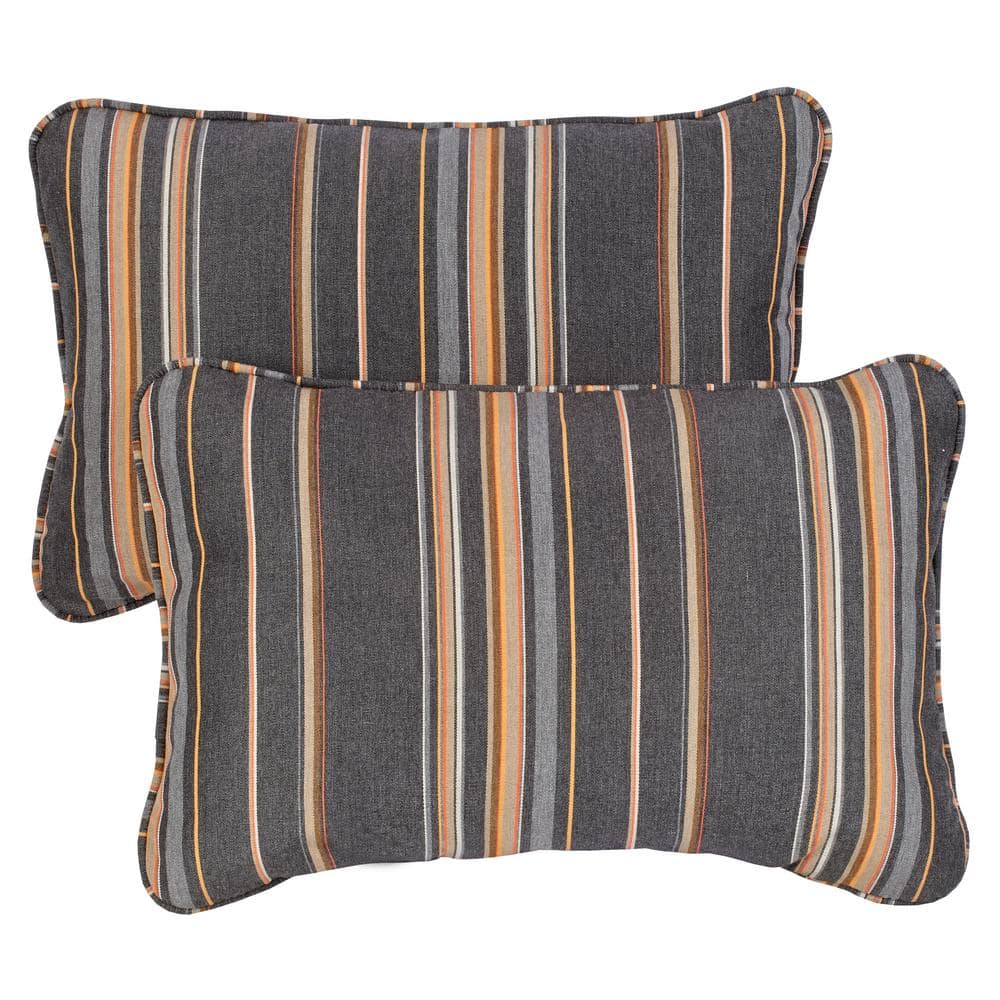 Sunbrella Grey Orange Stripe Rectangular Outdoor Corded Lumbar Pillows (2-P