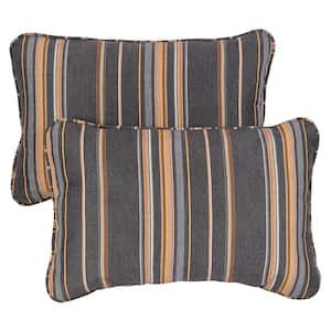 Sunbrella Grey Orange Stripe Rectangular Outdoor Corded Lumbar Pillows (2-Pack)
