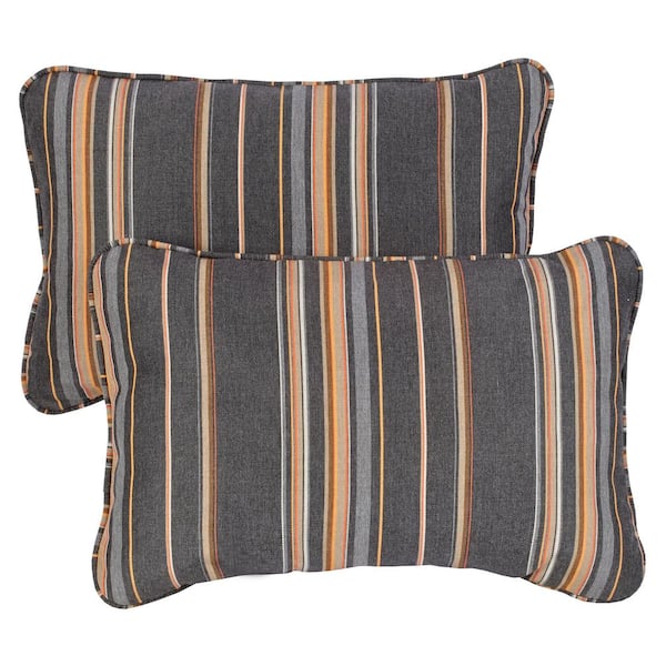 SORRA HOME Sunbrella Grey Orange Stripe Rectangular Outdoor Corded Lumbar Pillows (2-Pack)