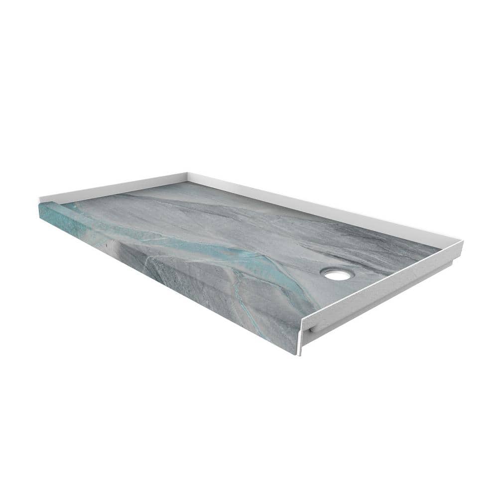 Triton Gray and Blue Stone 60" x 30" Shower Base with Right-Hand Drain