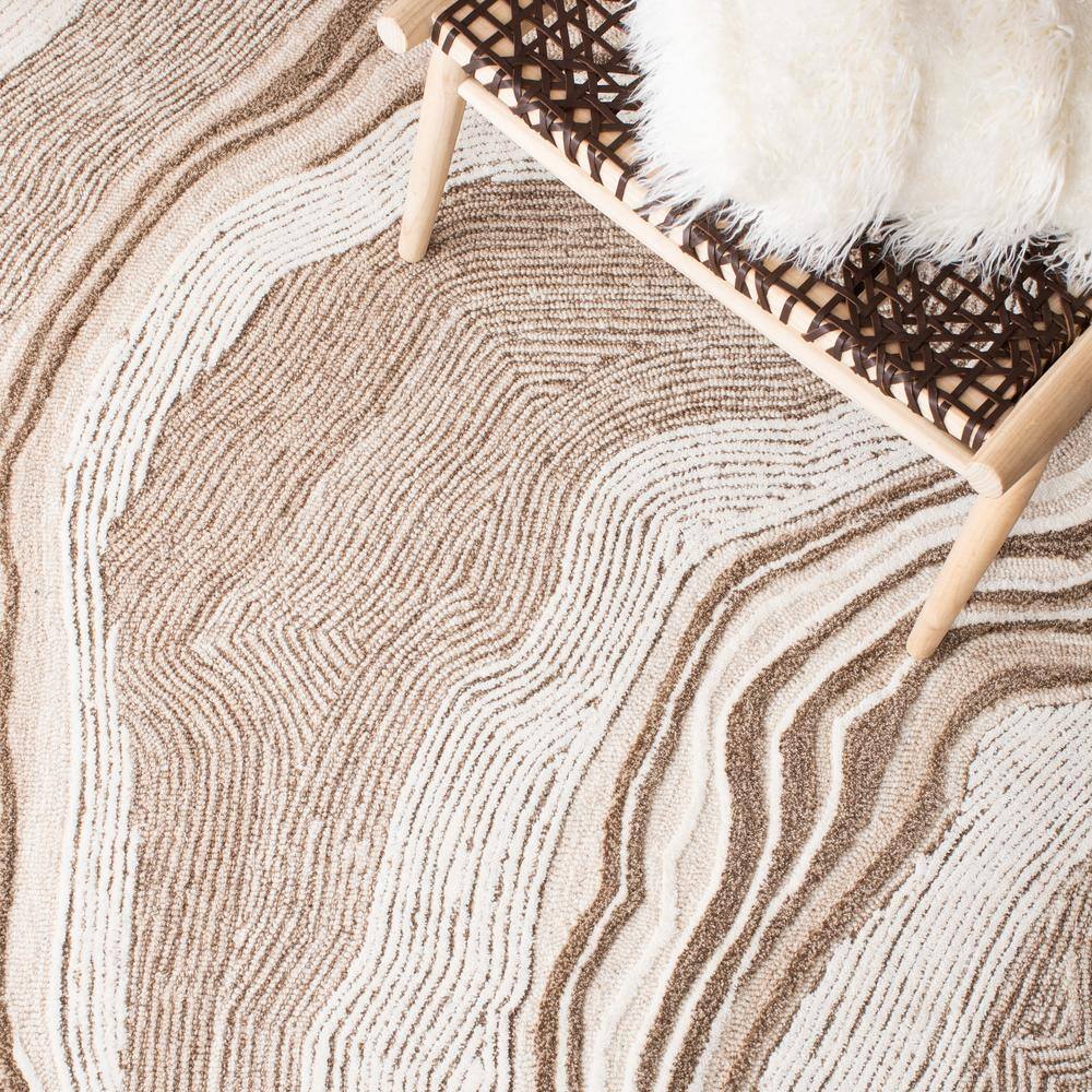 Ivory and Beige Abstract Handmade Wool and Silk Rug