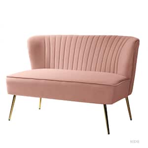 Carmita 47 in. Pink Velvet Tufted 2-Seats Loveseats Sofa with Golden Base
