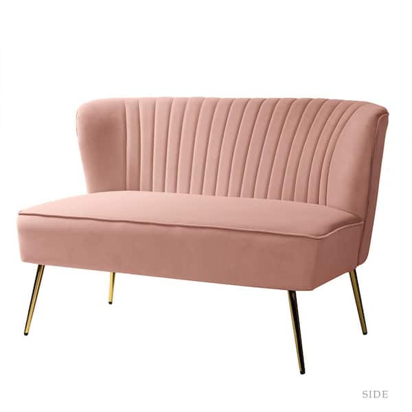 JAYDEN CREATION Carmita 47 in. Pink Velvet Tufted 2-Seats Loveseats Sofa with Golden Base