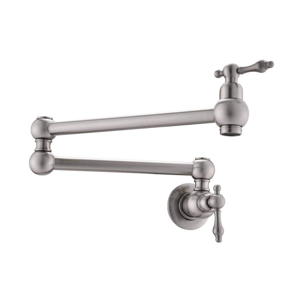 Brushed Nickel Dual-Arm Wall Mount Pot Filler Faucet