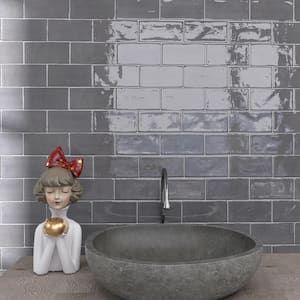 New Country Asfalt Charcoal Gray 2.95 in. x 5.9 in. Polished Ceramic Wall Tile (5.38 sq. ft./Case)
