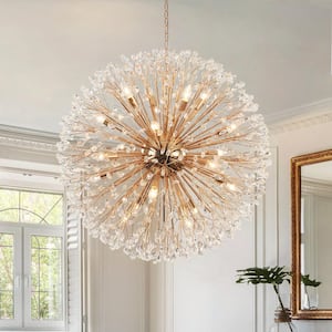 35.43 in. 20-Light Gold Sputnik Sphere Pendant Dimmable Crystal Chandelier