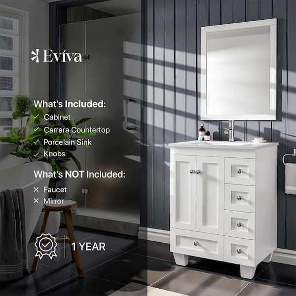 Eviva Acclaim 24 White Transitional Bathroom Vanity with White Quartz Top