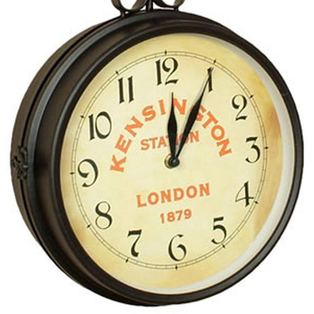 Large Black Double-Sided Metal Wall Clock with Ivory Face