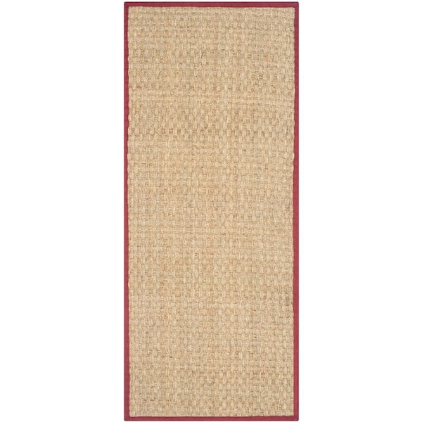 Natural Fiber Natural/Red 3 ft. x 6 ft. Border Woven Runner Rug