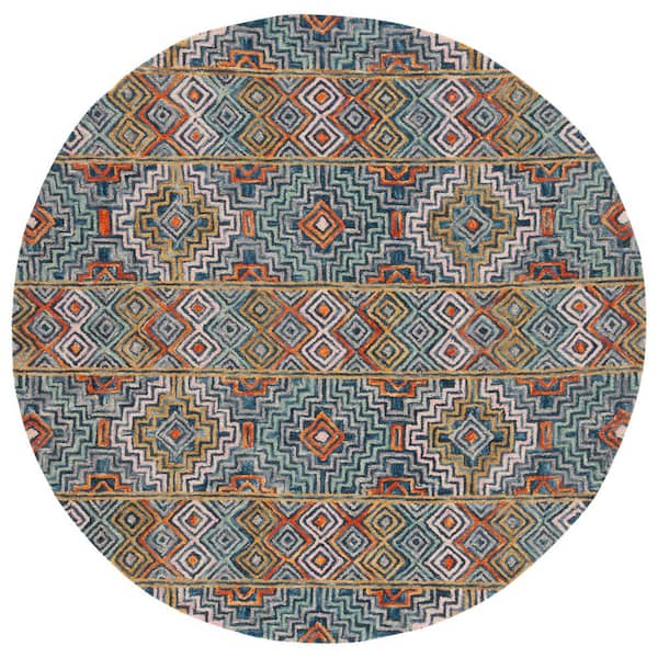 SAFAVIEH Aspen Blue/Gold 5 ft. x 5 ft. Bohemian Geometric Round Area Rug