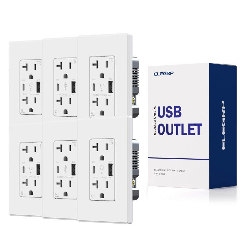 21W USB Wall Outlet with Type A and Type C USB Ports, 20 Amp Tamper Resistant, with Screwless Wall Plate,White (6 Pack) price history on PriceWatchPro