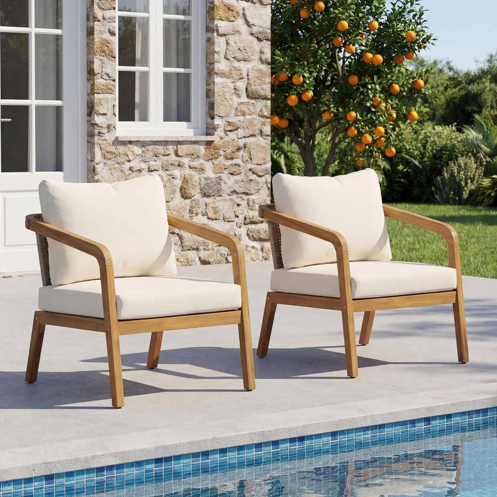 Scott Cream+Light Brown+Teak Polyester Upholstered Outdoor Patio Club Chair with PE Wicker Backrest (Set of 2) price history on PriceWatchPro