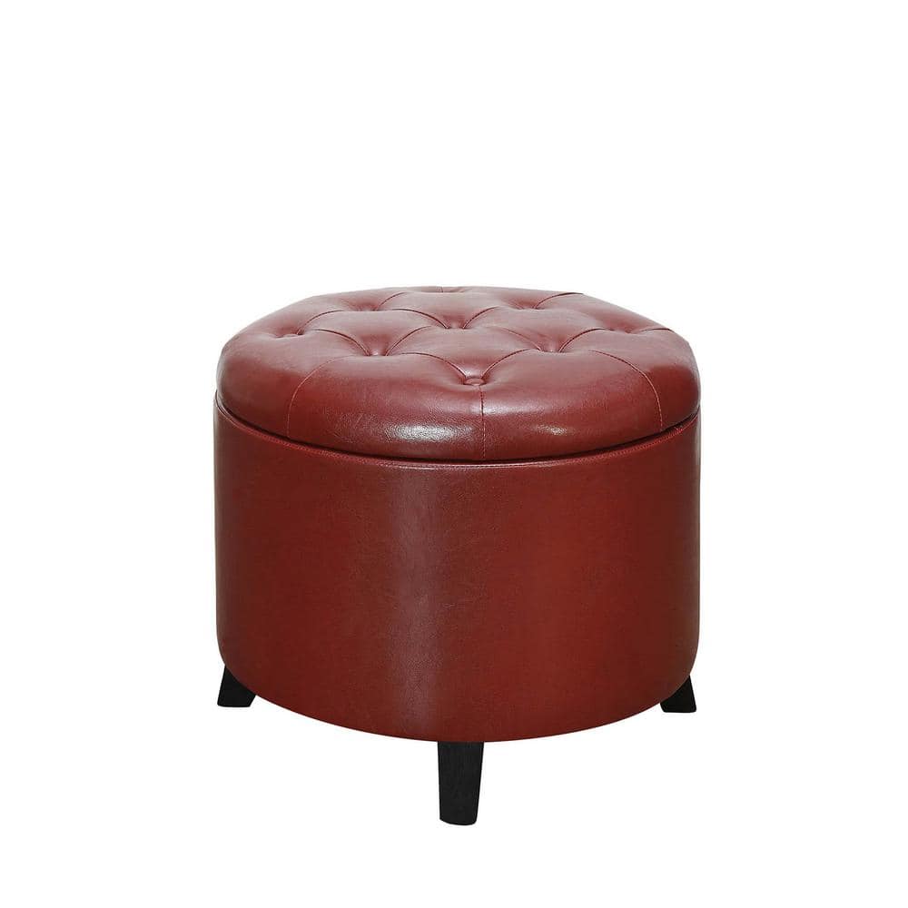 Convenience Concepts Designs4Comfort Burgundy Faux Leather Round Storage  Ottoman R9-168 - The Home Depot