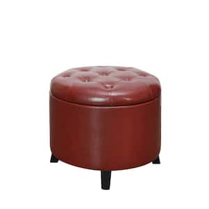 Designs4Comfort Burgundy Faux Leather Round Storage Ottoman