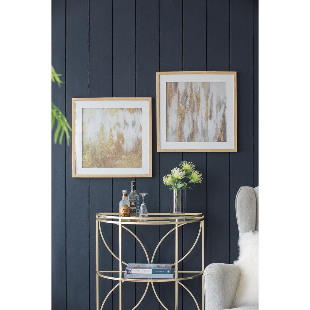 Set of 2 Gold and Beige Abstract Framed Glass Wall Art