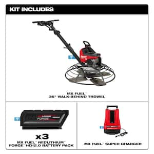 MX FUEL Lithium-Ion Cordless 36 in. Walk-Behind Trowel Kit with (3) FORGE HD12.0 Batteries and (1) MX FUEL Super Charger