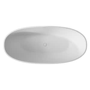 65 in. Stone Resin Solid Surface Flatbottom Non-Whirlpool Soaking Bathtub in White with Brass Drain