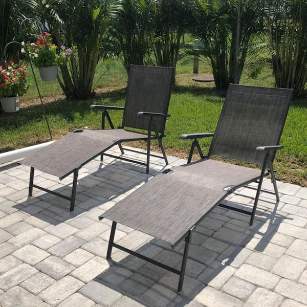 Unbranded Gray 2-Piece Metal Outdoor Chaise Lounge with Rust-Resistant Frame