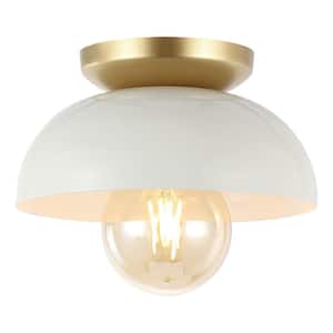 Paulina 8.5 in. 1-Light Classic Industrial Iron LED Flush Mount, White/Gold Painting