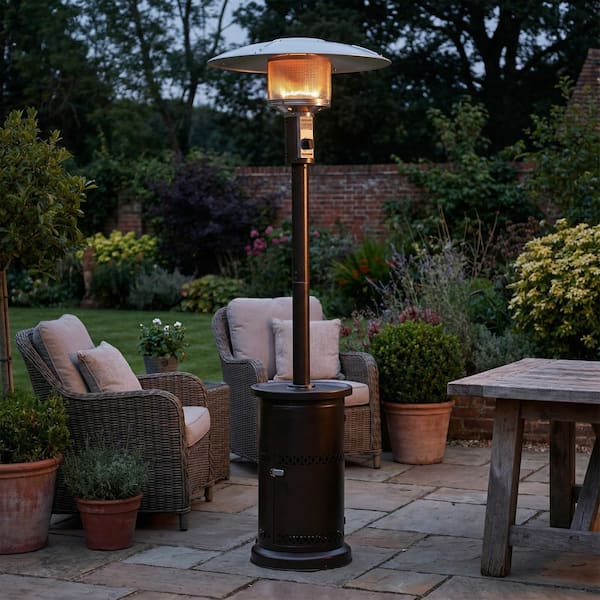 Outdoor Propane Patio Heater 48000 BTU, Mushroom Top Adjustable Reflector, Tilt Directional Heat, Hammertone Bronze