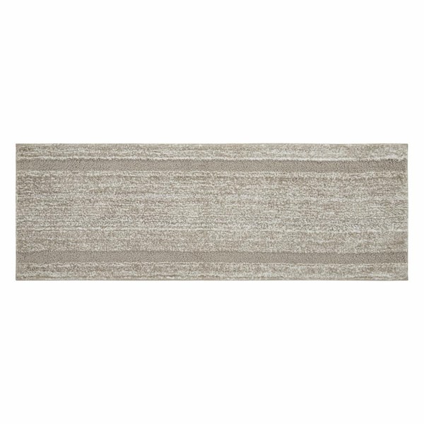 VCNY Home Heathered 20 in. 60 in. Taupe Hotel Border Polyester Rectangle Bath Rug Runner