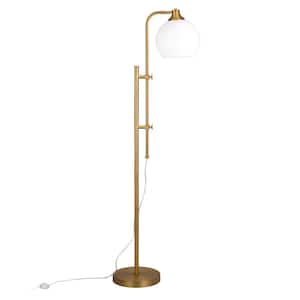 Antho 68 in. H Adjustable Brass Floor Lamp with White Milk Glass Shade