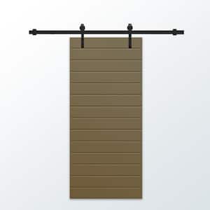 36 in. x 96 in. Olive Green Painted Composite MDF Paneled Interior Sliding Barn Door with Hardware Kit
