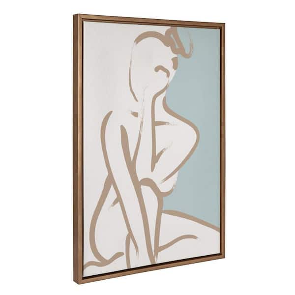 Kate and Laurel Sylvie Simple Romantic Line Art Drawing 1 Tan and Teal by The Creative Bunch Studio Framed Art Print 23 in. x 33 in.