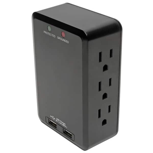 6-Outlet 3 Side Swivel Surge Protector Side Wall Tap Adapter with 2 USB Charger
