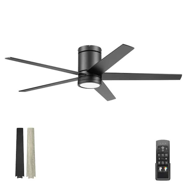 Honeywell Graceshire 52 in. Color Changing LED Indoor Flush Mount Matte Black Ceiling Fan with Remote Control