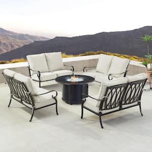 Black Aluminum Fire Table Set with 4-Deep Seating Loveseats