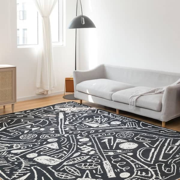 Sportsglyphs 6 ft. x 6 ft. Black Western Area Rug