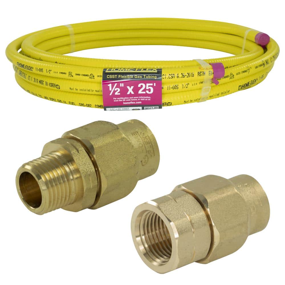 1/2 in. x 25 ft. CSST MPT/FPT Connection Kit (1) 1/2 in. MPT Male Adapter (1) 1/2 in. FPT Female Adapter (1) CSST Pipe price history on PriceWatchPro