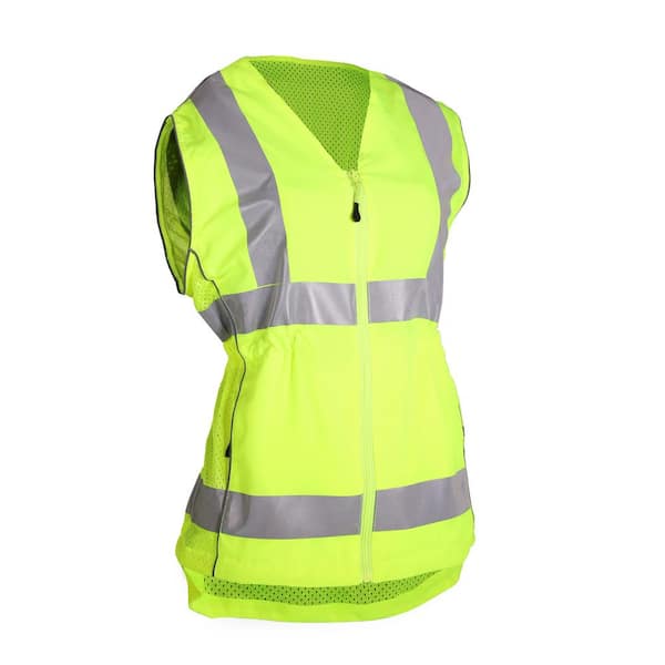 PIP Women's Medium Hi Vis Yellow ANSI Type R Class 2 Contoured Safety Vest with Adjustable Waist and (3-Pockets)