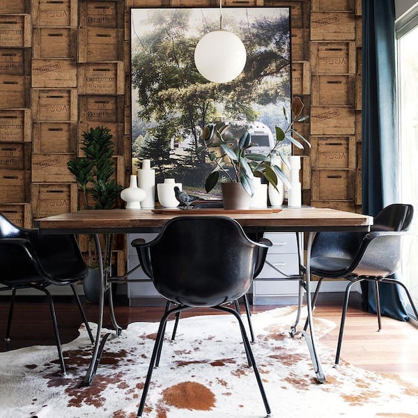 Wood Crates Brown Distressed Wood Brown Wallpaper Sample