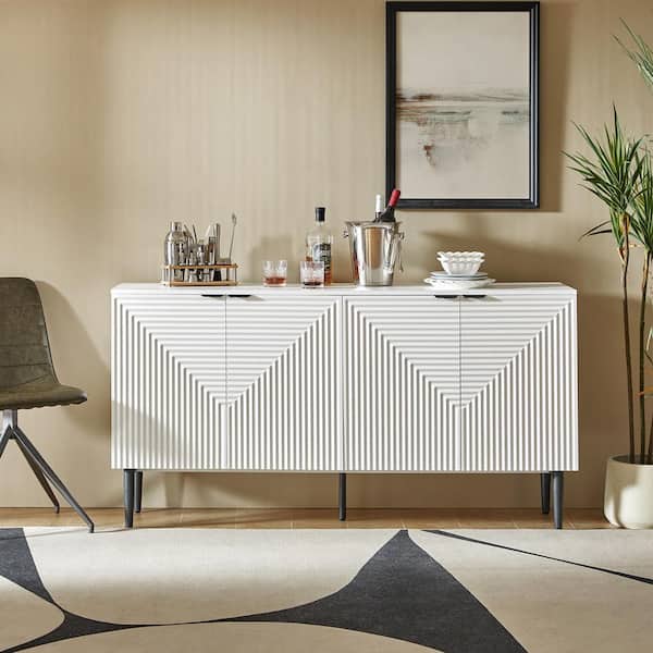 JAYDEN CREATION Kordt White Modern 63 in. W 4-Door Wood Sideboard with Adjustable Shelf