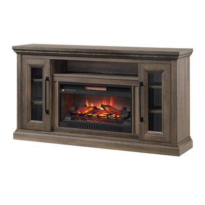 Sutton 68 in. Media Console Infrared Electric Fireplace in Camel Brown with Charcoal Top