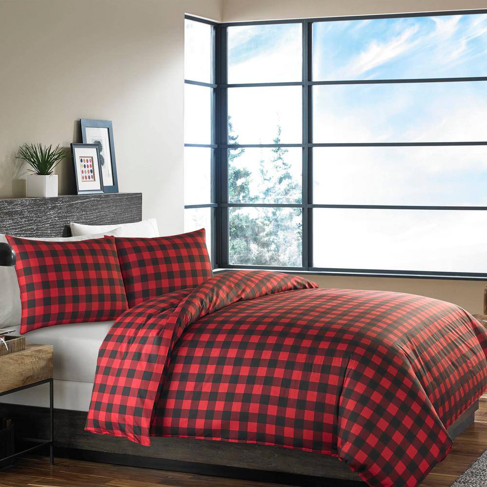 Twin Scarlet Cotton Reversible Plaid Comforter Set