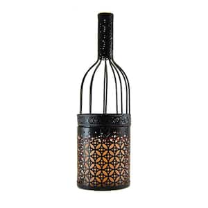 Metal Lantern - Black Wine Bottle with Battery Operated Candle