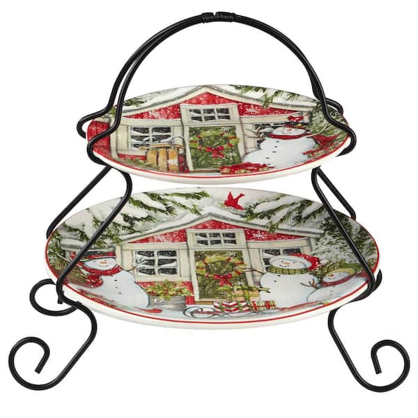 Certified International Snowman's Farmhouse 2-Tier Server