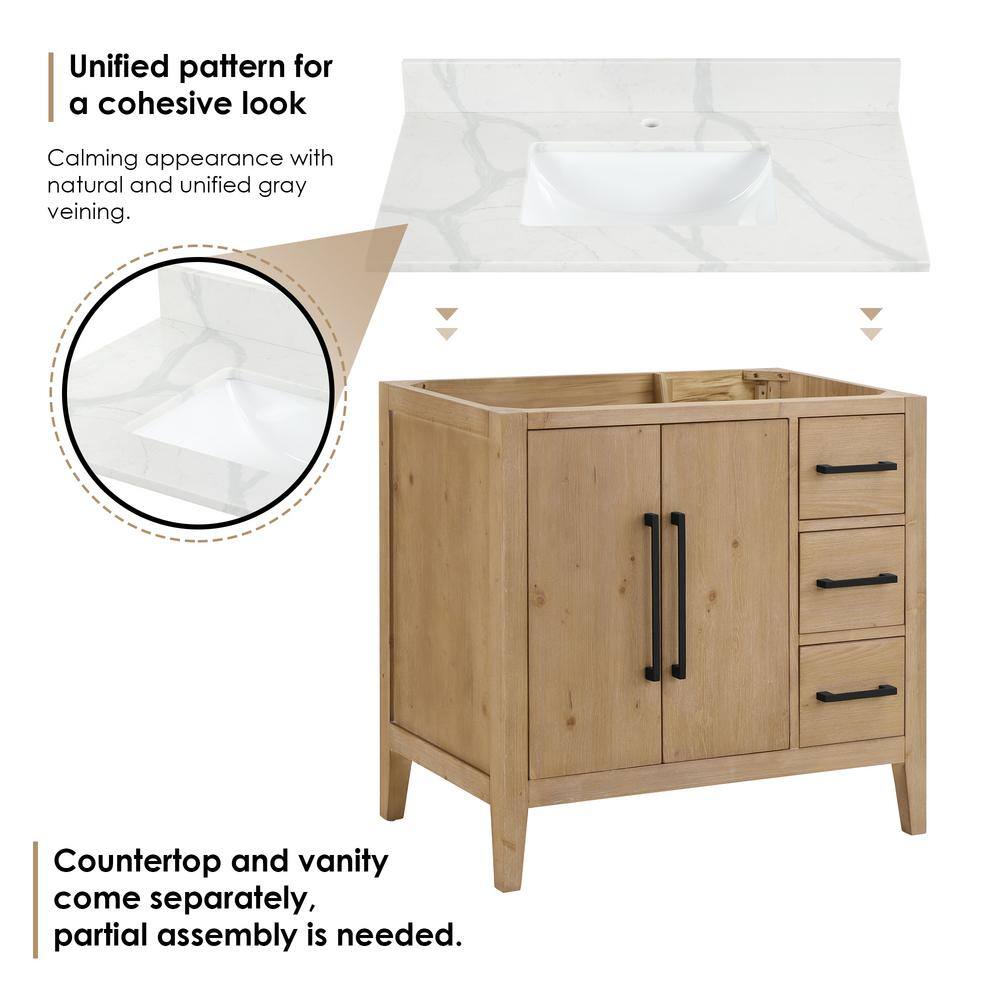 Laurel 36" Weathered Fir Vanity with Calacatta Quartz Top