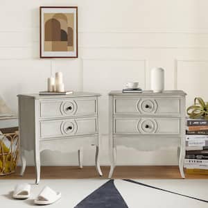 Albin White 3 - Drawer Nightstand with Buil-in Outlets Set of 2